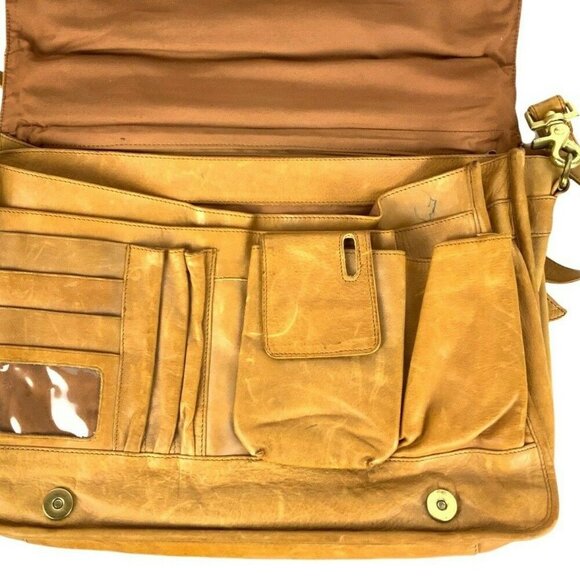 Vintage Shafmaster Leather Briefcase Tan With Shoulder Strap & Organizer Pockets - Picture 6 of 12